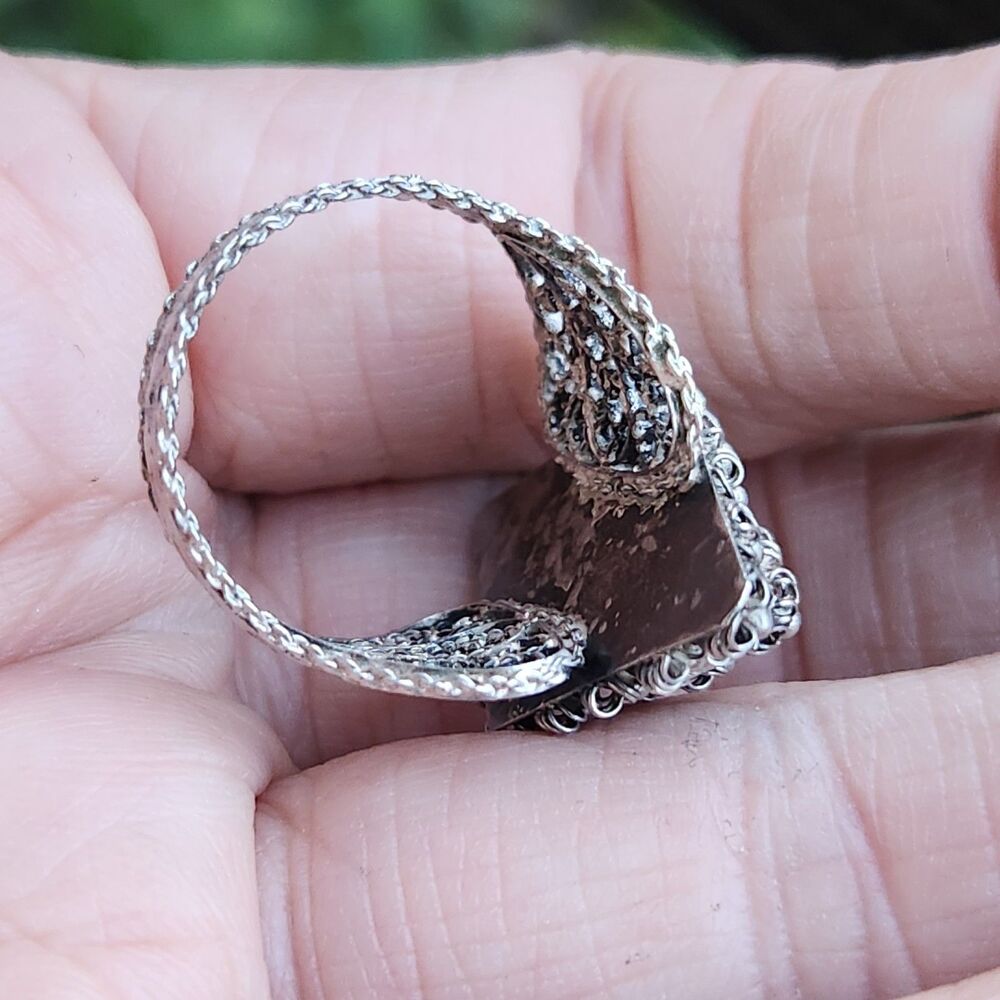 Vintage Etruscan Poison Ring filigree sz 8 800 Silver Gothic whimsigoth Fairy - Picture 4 of 12